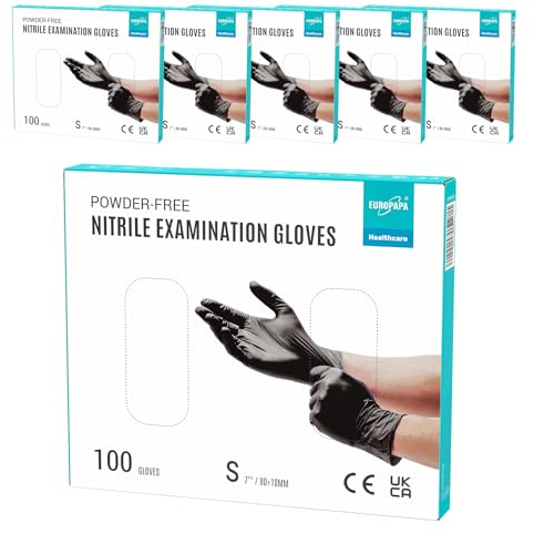 EUROPAPA® 500x Einweghandschuhe Nitrilhandschuhe puderfrei Untersuchungshandschuhe EN455 EN374 latexfrei Einmalhandschuhe Handschuhe in Gr. S, M, L & XL verfügbar (Schwarz, S)