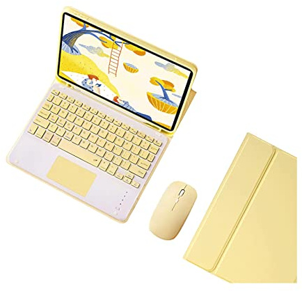 ZKAIAI Teclado Touchpad con Funda y Inalámbrico Ratón para iPad Mini 6 8,3 2021, Funda con Teclado Español Ñ Desmontable Bluetooth con Soporte para Lápiz para iPad Mini 6.ª Generación, Amarillo