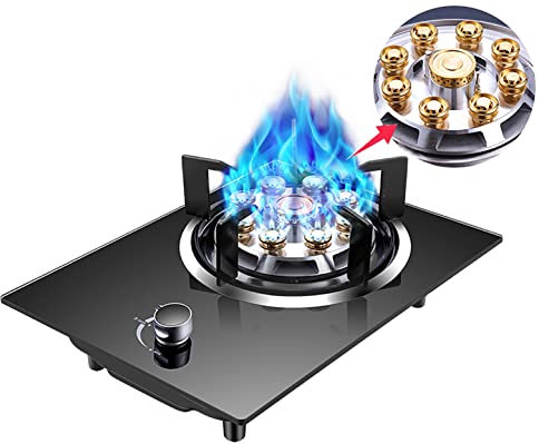 Placa de gas para cocinar - Placa de cocina de gas incorporada Cocina de mesa - Placa de vidrio templado negro para calentar, cocinar, hervir, freír, hervir a fuego lento [Clase de eficiencia ene