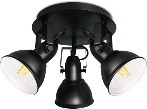 HiBay LED Deckenstrahler Schwarz-Weiß Vintage E27 Deckenlampe 3 Flammig Metall Schwenkbar Deckenleuchte Flur Wohnzimmer Schlafzimmer max. 60Watt Ohne Leuchtmittel | Deckenleuchte Schwenkbar 350° Metall Industrielampen 230V Max. 60 Watt für Küche Schlafzimmer Flur Ohne Leuchtmittel