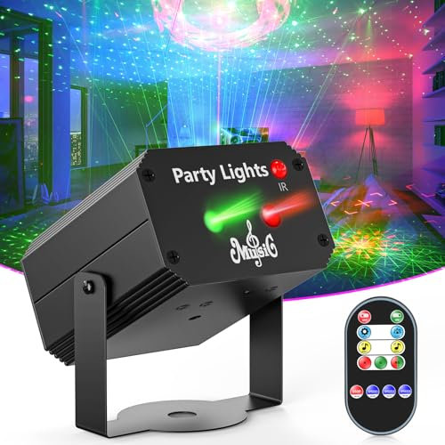 Mini Lampe de Scène avec Télécommande, 32 Motifs de Projection RGB Câble USB, Lumière Disco Contrôlée par Musique et Stroboscop, Boule Disco à Commande Vocale pour Halloween, Fête, Noël, Club, Home