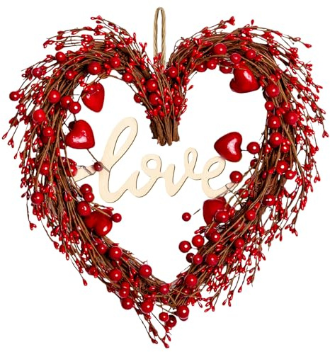 Valentine's Day Heart Wreath for Front Door (Red)