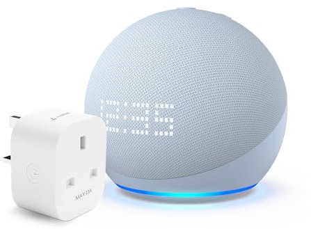 Echo Dot with clock (5th generation, 2022 release) | Cloud Blue + Meross Matter Smart Plug, Works with Alexa - Smart Home Starter Kit
