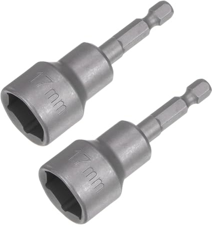 sourcing map 17mm Magnetic Hex Socket 65mm/2.56, 1/4 Hex Shank Magnetic Power Nut Driver Set CR-V Quick-Release Extensions for Impact Drill Nut Setters Socket Wrench Screw, 2 Pcs