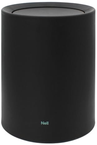 Nell Poubelle, en plastique durable avec design double couche, idéale pour dissimuler le sac poubelle, parfaite pour la salle de bain ou le bureau (Noir, 12L Avec Couvercle)