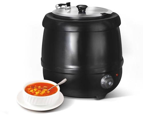 EASYROSE Electric Soup Kettle 10 Litre Commercial Soup Warmer with Hinged Lid and Detachable Stainless Steel Pot, Food Warmer for Parties, Buffet