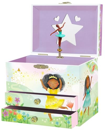 Giggle & Honey® Ballerina Musikaliskt Smyckeskrin för Flickor | Smyckesbox med 2 Lådor och Snurrande Ballerina, Musikdosa för Barn, Jewelry Box Kids