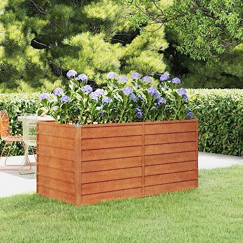 Tino Tech Jardín alto 160 x 80 x 77 cm acero corten para hierbas, bancal de verduras, bancal de metal para flores, macetero elevado, macetero para exteriores, macizos de plantas oxidadas