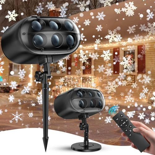 2024 Upgrade Outdoor & Indoor Adjustable Christmas Snowflake Projector - Vivid Falling LED Snowflake Lights - Waterproof 6 Bigger & Brighter