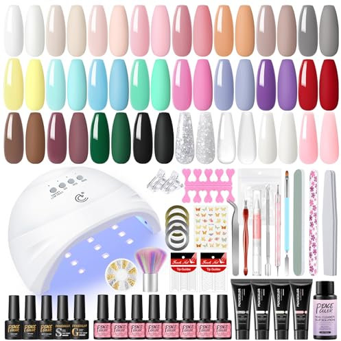 PEACECOLOR 53pz Kit Semipermanente Unghie Completo e UV Lampada, 25 Colori Smalti in Gel per Unghie 4 Colori Poly Nail Gel Set Kit Unghie Gel Completo