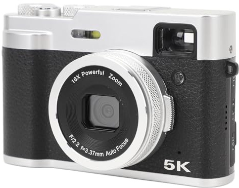 Appareil Photo Numérique 5K, Appareil Photo Vlogging 48 MP avec Double Caméra Avant et Arrière, Mise au Point Automatique, Viseur intégré, Zoom Numérique 16X, Anti-secousse (Black)