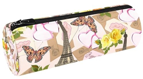 VAPOKF Trousse à crayons en toile avec motif Tour Eiffel et roses et papillons - Pour ranger des crayons, des cosmétiques, des cosmétiques, des articles de papeterie, l'école, le bureau, multicolore,