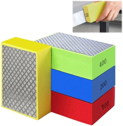 Xiciki 4Pcs Diamond Polishing Pads, Hand Sanding Block 60# 100# 200# 400#, Tiling Tools,Polishing Kit for Tile,Glass,Ceramic,Stone,Marble,Granite,Concrete Polishing and Sanding