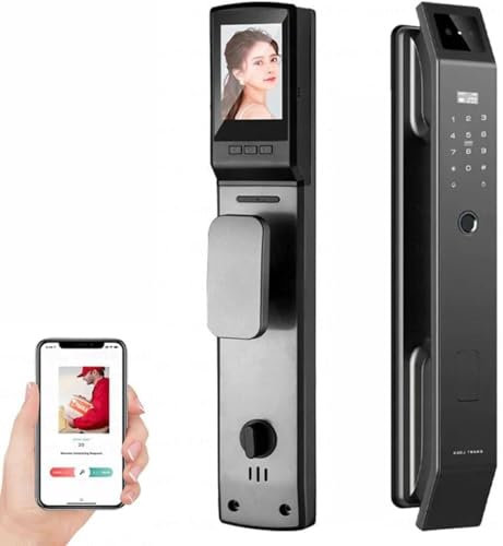 Smart Door Lock, Face Recognition Biometric Fingerprint Digital Password Card Smart Door Lock with Visible Door Viewer, with Keys, for Home Entry Doors