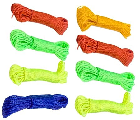 Cabilock 8piezas Cuerda de Nailon Trenzada para Tender Ropa Unidades Color Aleatorio Gruesa Resistente Intemperie para Acampar Interiores y Exteriores