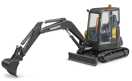 bruder 02465 - Volvo Kompaktbagger ECR40 | mit Gummilaufbänder, Löffelbagger, Baustellen Spielzeug, Maßstab 1:16