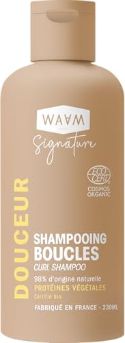 WAAM Shampooing Boucles, SHAMPOOING 230ml, Cheveux Bouclés, Ondulés, Crépus, Frisés, Certifié Bio
