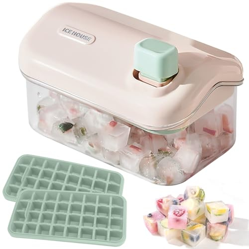 Ice Cube Tray with Lid and Bin,2025 New Small House Shape for Freezer with Removable Lid & Ice Scoop,Spill-Resistant Quick Filling Without Touching Ice Cube Mold for Whiskey Cocktail,Tea,Coffee