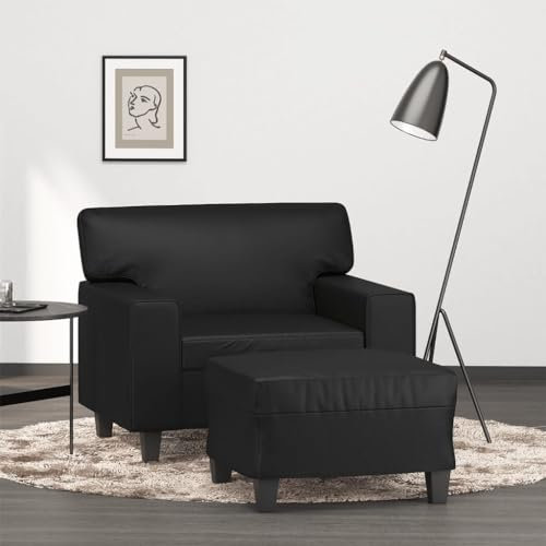 MOBCANT Sessel mit Hocker Schwarz 60 cm Kunstleder Sofagarnitur Couchgarnitur Modulares Sofa Polstergarnitur für Wohnzimmer Hotel Empfangsraum Büro