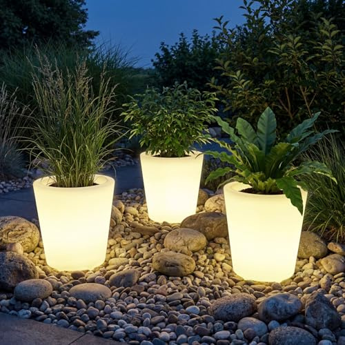 tectake® Cilindro Vaso da esterno luminoso LED, Ø 38 x 40 cm, vaso fiori da giardino RGB, telecomando, 16 colori, lampade da giardino decorative uso interno e vasi da esterno, moderno, Curve Cooler