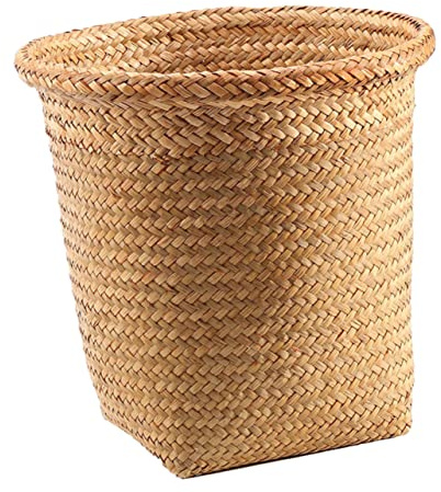 SOLUSTRE Cesta de almacenamiento lavadero mimbre Balde tejido papeleras cesta redonda pequeño cesto de ropa sucia cesta organizadores y almacenamiento De madera Caqui
