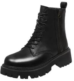 Genérico Botines de Cuero con Cordones para Mujer Botines de Invierno con Plataforma Botas Cortas Monocolor Cómodas y a la Moda