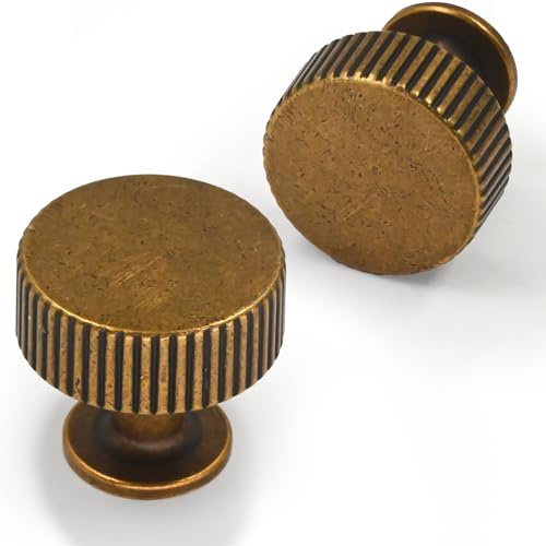 Asimerdeco 10 Pack Antique Brass Cabinet Knobs 28mm Round Kitchen Solid Zinc Alloy Drawer Knobs