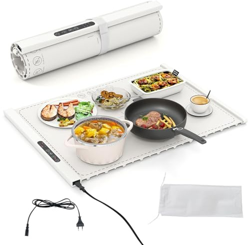 GOPLUS Chauffe Plat avec Température Réglable à 3 Niveaux 60-100 ℃, 60 x 44 CM, Plaque Chauffante Electrique Portable en Silicone avec Minuteur 1-4 Heures, Panneau de Contrôle Tactile, Verrou Enfant