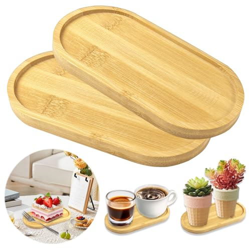 YIMETOP 2 Stück Dekotablett Holz, Oval, Eiche, 175x90x10 mm, Skandinavisch, Servieren, Dekorieren, Präsentieren，Frühstücksbrettchen Hochzeit Valentinstag für Brot Tasse