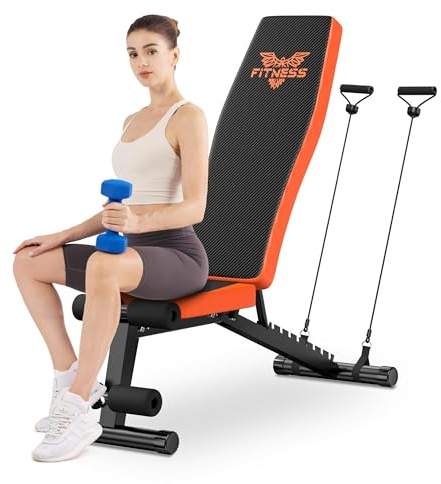Botifly Panca Palestra Regolabile Pieghevole, Panca Palestra con 8 Posizioni Dello Schienale Regolabile, Inclinabile & Piana Panca Pesi per Allenamento con Bande di Resistenza