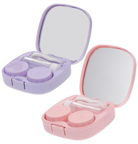 GALPADA 2 Sets Leakproof Contact Lens Case Portable Travel Contact Lens Holder Mirror Cute Cosmetic for Daily Use
