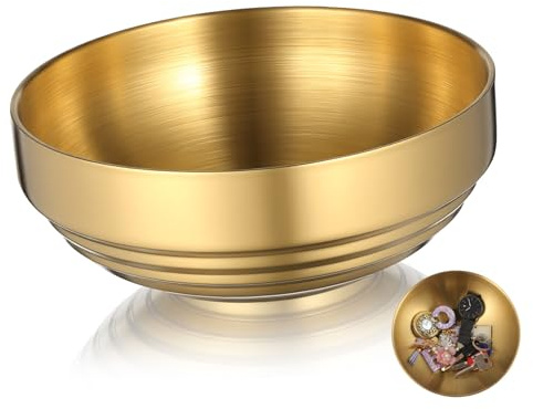 Cabilock Bol Doré Décoratif en Acier Inoxydable, Bol de Rangement pour Bijoux et Clés, Forme Arrondie, Intérieur Spacieux, pour Entrée ou Centre de Table