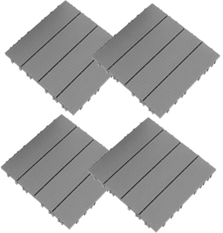 HOLIDYOYO 4pcs Interlocking Plastic Deck Tiles Gray Outdoor Flooring for Patio Balcony Garden Weather-resistant Decking Tiles