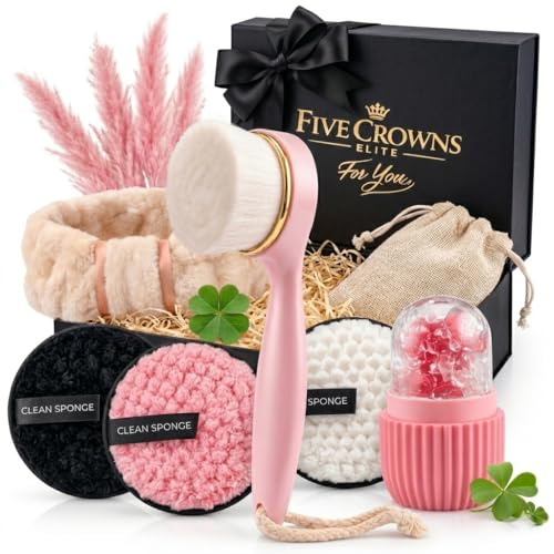 FCE Cadeau Ado Fille 12-18 Ans, Coffret Beauté et Bien-Être, Kit Skincare Adolescente avec Ice Roller, Brosse Visage, Disques Démaquillants Réutilisables, Idée Cadeau Anniversaire Noël Fille