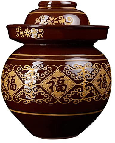 ZGHQHCDRH Ceramic jars, Traditional Chinese Ceramic Fermentation Crock Jar Pickling With Water Seal Airlock Lid,China Fu Large Thickened(L)