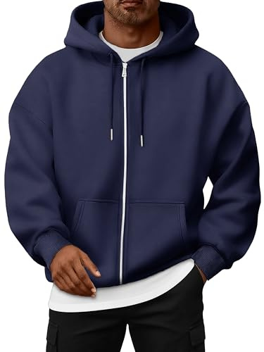 Oyamiki Hoody Herren mit Kapuze Zipper Kaputzensweatjacke Männer Übergang Pullover Reißverschluss Herbst Strickjacke Hoodie Fleecejacke Warm Marineblau XXL