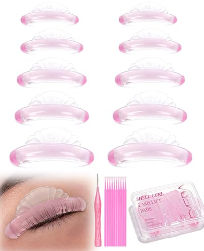 Lash Lift Rods Pads Shields - Curling and Lifting Shields, Self-Adhesive No Glue for Sensitive Eyelash Rods Reusable with Case for Salon & DIY Lifting by EMEDA (Shell 10Pcs 5 Sizes 01)
