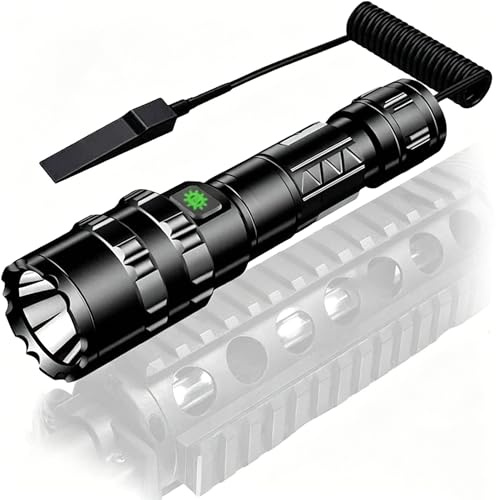 WINDFIRE Linterna táctica LED de caza, recargable por USB, 80.000 lúmenes, linterna con 5 modos de iluminación y mando a distancia para caza, camping y ciclismo
