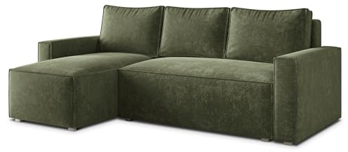 Masseno Ecksofa POTARO LM mit Schlaffunktion L-Form, Glamour Sofa mit Bettkasten, Wohnzimmersofa, Couch, Soffa, Bettsofa, Couchgarnitur - Grün, LUMO 20