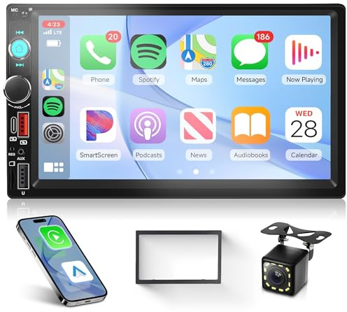 Rimoody Double Din Wireless Carplay Car Radio Android Auto, 7'' Touch Screen 2 Din Car Stereo with Mirror Link Bluetooth FM EQ Fast Charge Support Backup Camera SWC Dual USB
