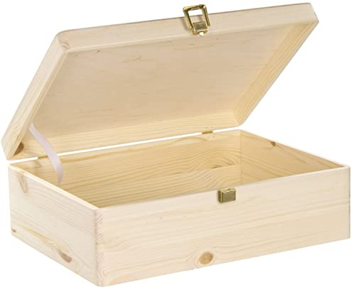 LAUBLUST Holzkiste mit Deckel & Schloss - 40x30x14cm, Natur - Aufbewahrungskiste | Erinnerungsbox, FSC® | Bastel- & Geschenkkiste