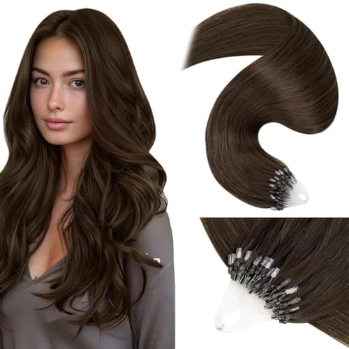 LaaVoo Extensions Echthaar Dunkelbraun Natürliche 45cm 50G 50s #4 | Microring Extensions Echthaar Braun Bondings Echthaar Extensions Unsichtbar Dunkelbraun Micro Haarverlängerung Echthaar