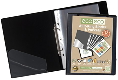 12 x eco-eco A5 65% recyceltem starker Präsentation Ring Binder + 12 klar Taschen