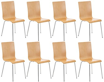 CLP 8er-Set Wartezimmerstuhl Pepe mit ergonomisch geformten Holzsitz und Metallgestell I 8X Konferenzstuhl erhältlich, Farbe:Natur