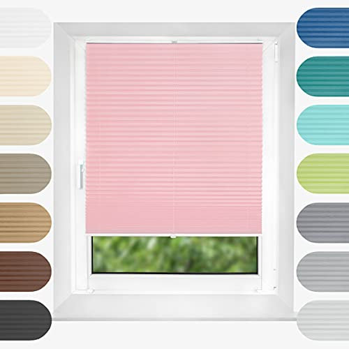 Birrke® Plissee Ohne Bohren Klemmfix 85x120 cm - Fenster Plisseerollo mit Bequemer Oben-Unten Funktion - Plissees für Sonnenschutz und Sichtschutz - Einfache Montage - Puderrosa, Rosa