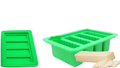 pizety Large 4 Cavities Green Silicone Butter Mold with Lid, 12 oz, Rectangular Prism Shape