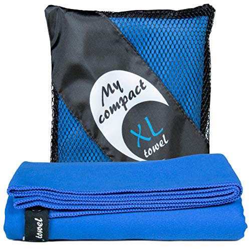 cosey - XL Mikrofaser Reise- und Sporthandtuch mit Aufbewahrungstasche in blau