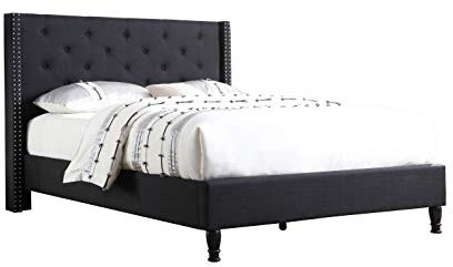 Home Life Premiere Classics tyg svart linne 130 cm hög sänggavel plattformssäng med lameller queen – komplett säng 5 års garanti ingår 007