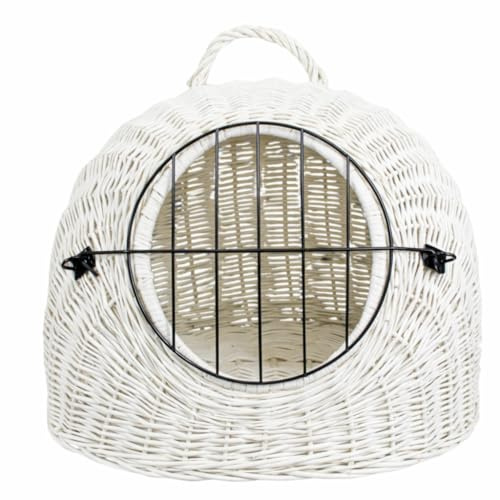 Weidenkorb Korbhöhle mit Gitter und Tragegriff – Abmessungen 50x40x45 cm – Transporthöhle – Weiße Farbe – Hersteller – Transporter ohne Kissen