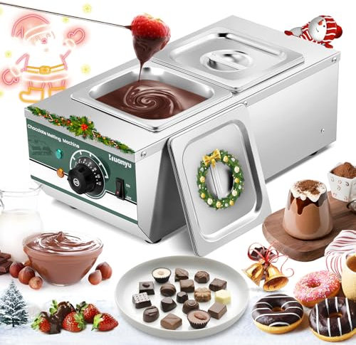 Huanyu Temperadora de chocolate con 2 ollas 30℃-110℃ Máquina derretidora de chocolate Fundidor de chocolate comercial de 800W Calentador de agua para fundir chocolate